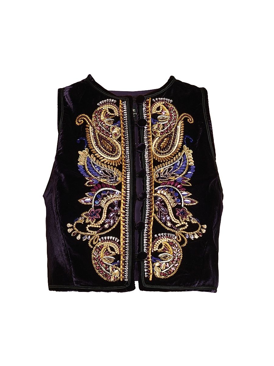 Women's Embroidered Paisley Crop Vest - Purple - Size 10