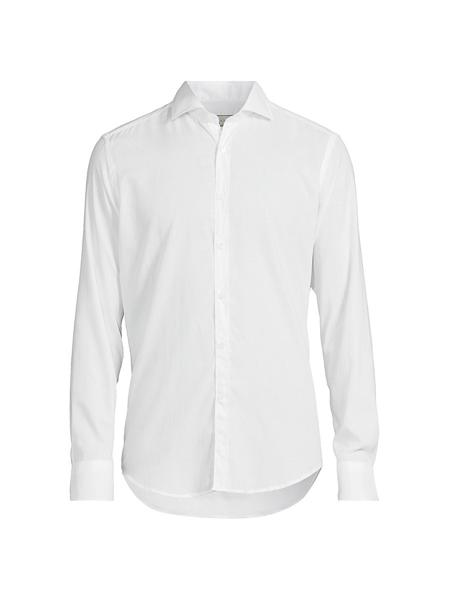 Men's Solid Cotton Sport Shirt - White - Size Small