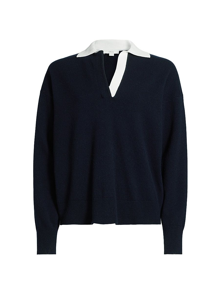 Women's Contrast Collar Polo Sweater - Coastal Off White - Size XL