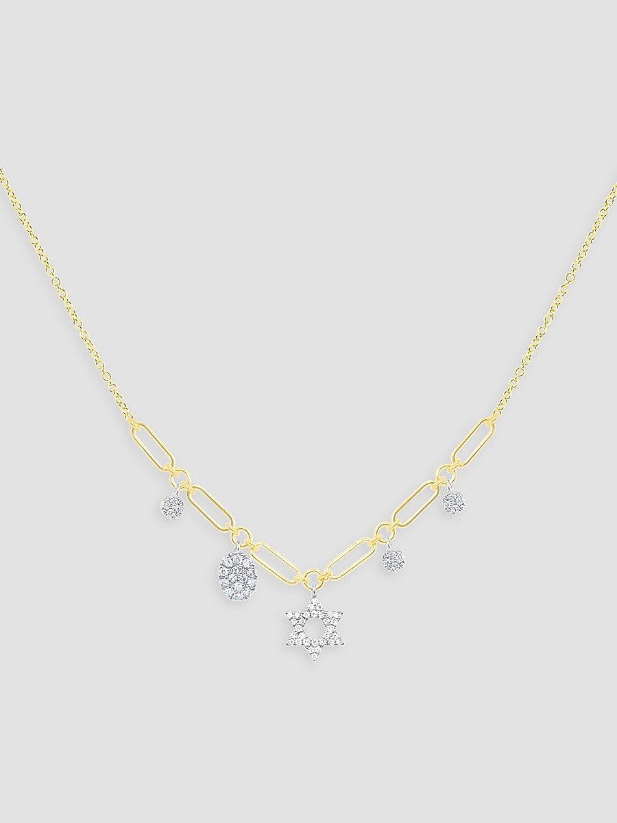 Women's 14K Yellow Gold & 0.15 TCW Diamond Star Of David Charm Necklace - Yellow Gold