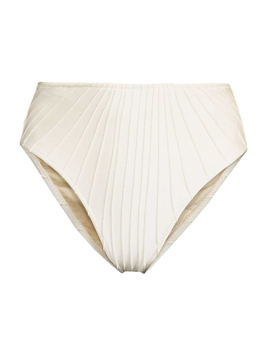 Women's Alice High-Rise Pleated Bikini Bottom - Cream - Size Large
