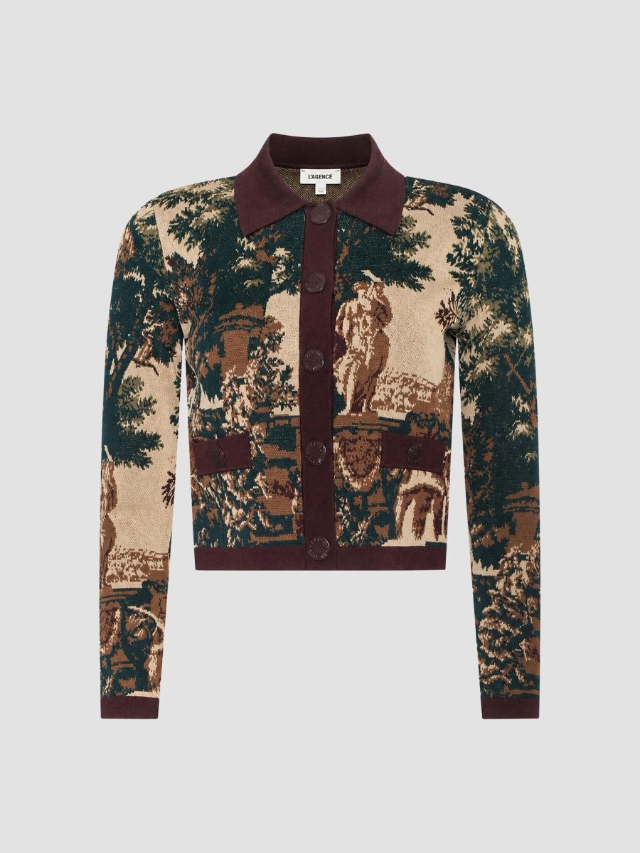 L'AGENCE Women's Osiris Jacquard Cardigan - Tan Multi Javan - Size XL