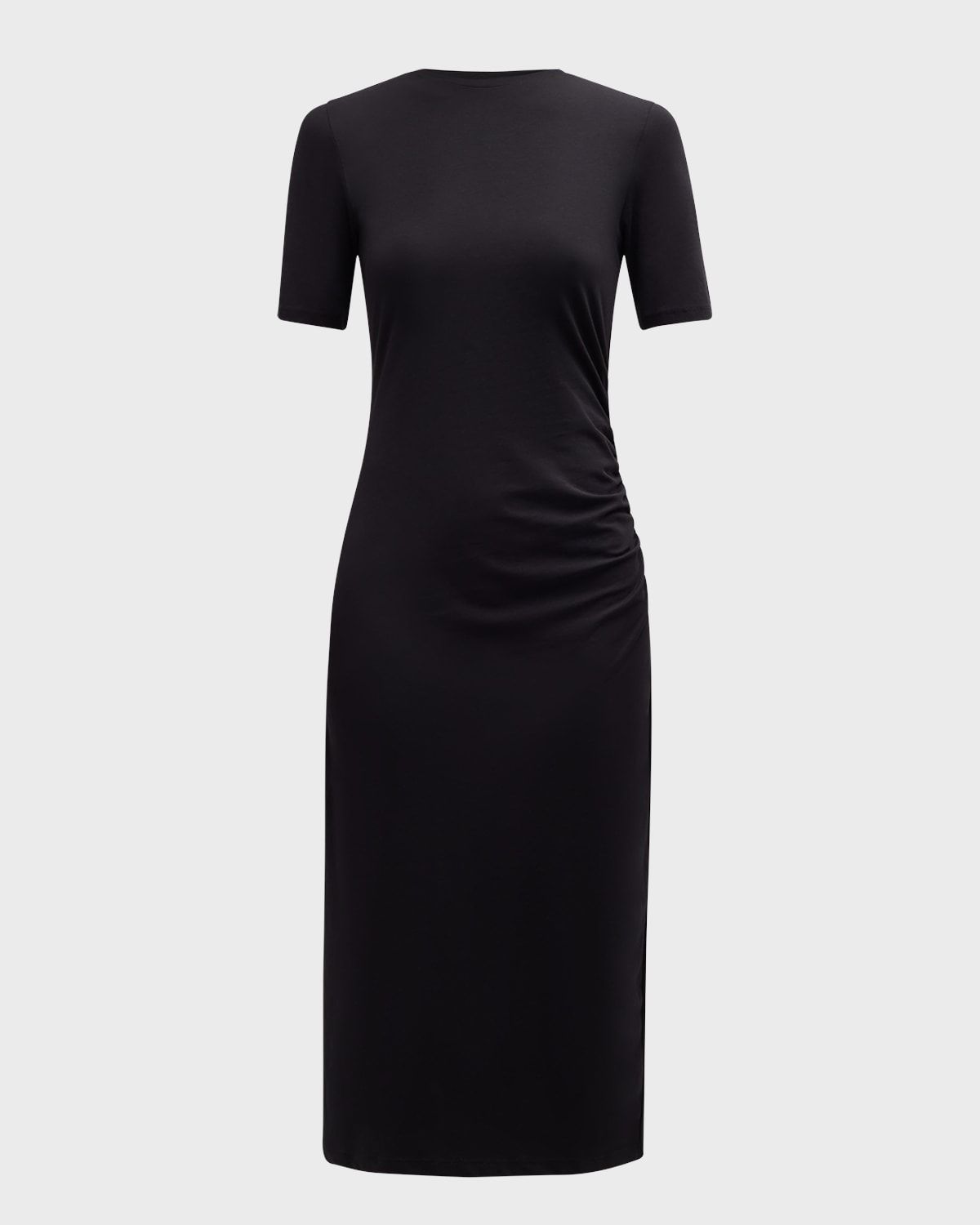 Short-Sleeve Side Drape Midi Dress