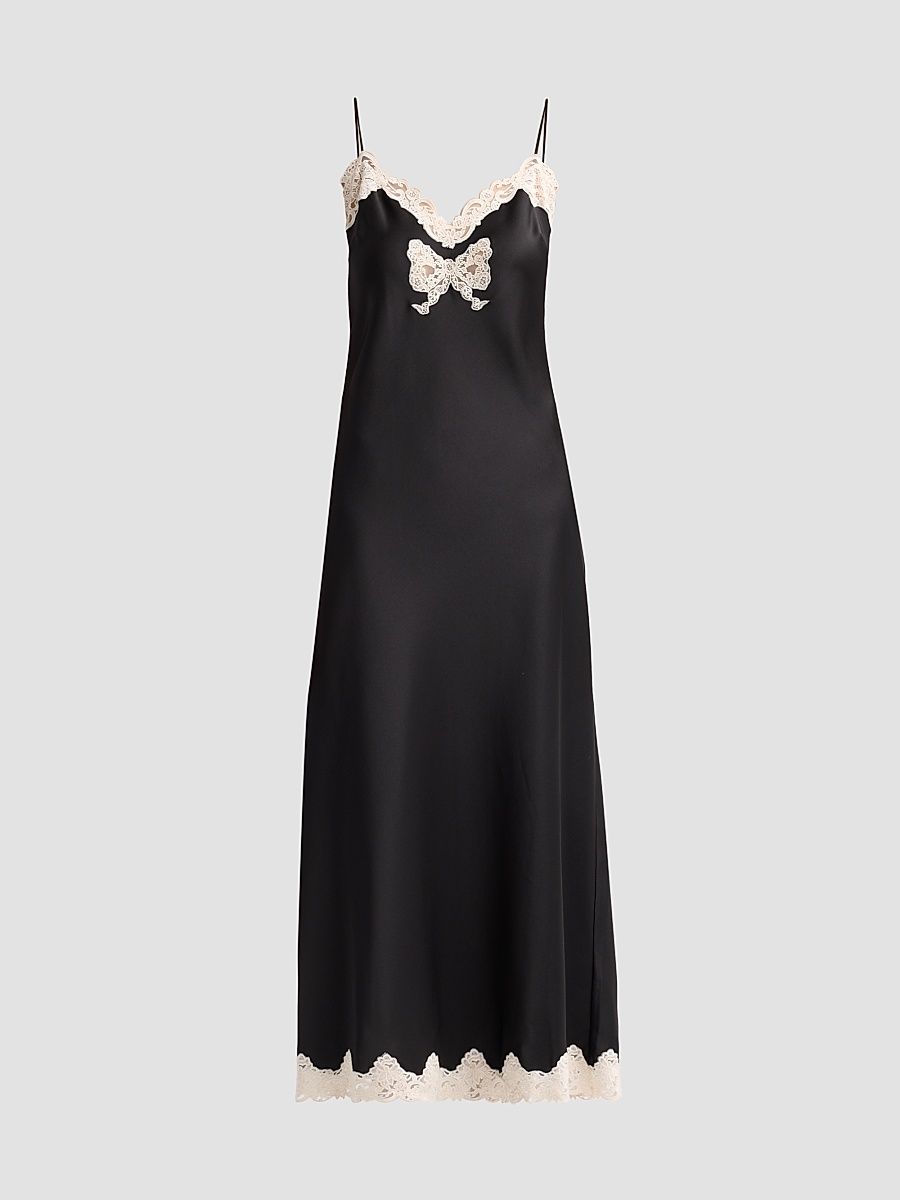 Women's Lomira Lace-Trim Crepe Midi Dress - Black - Size Small