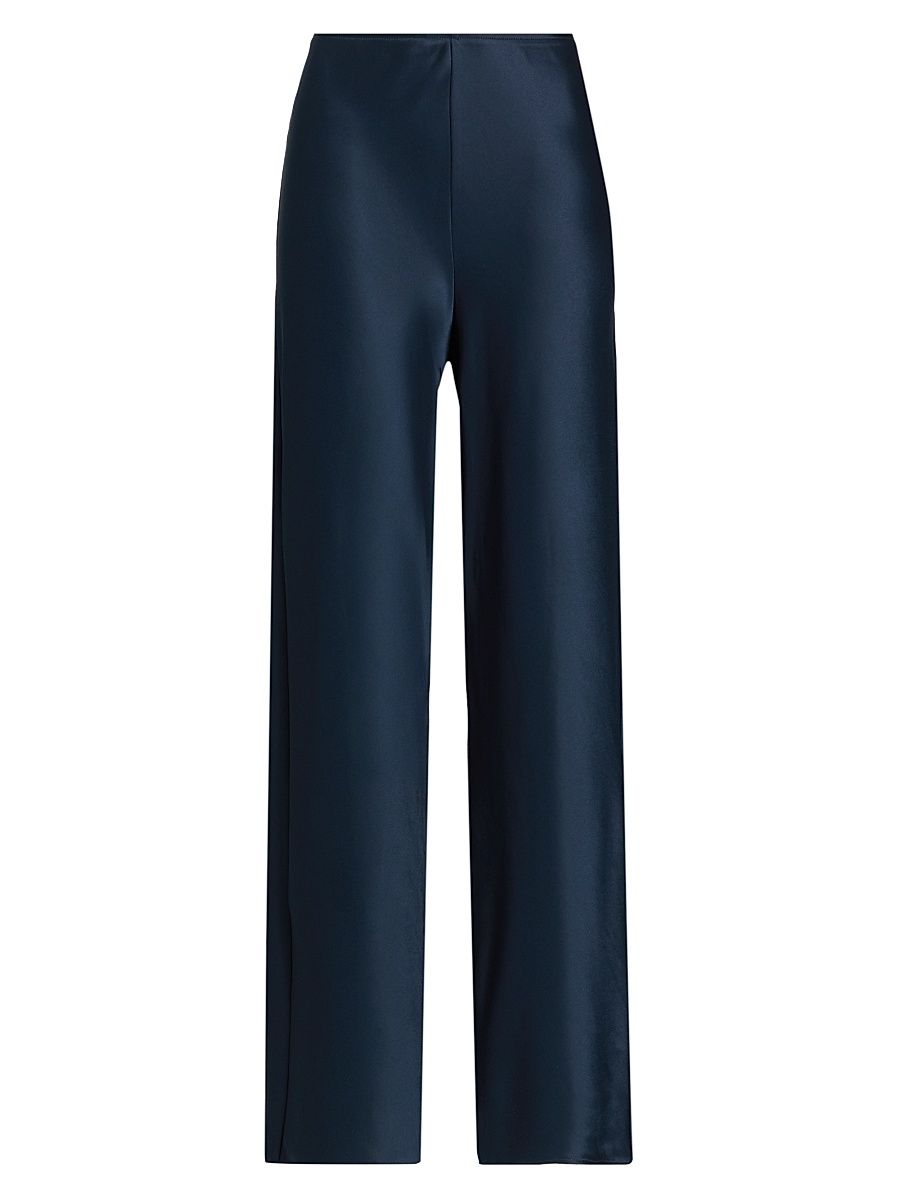 Women's Gale Satin Mid-Rise Bias Pants - Midnight - Size Large