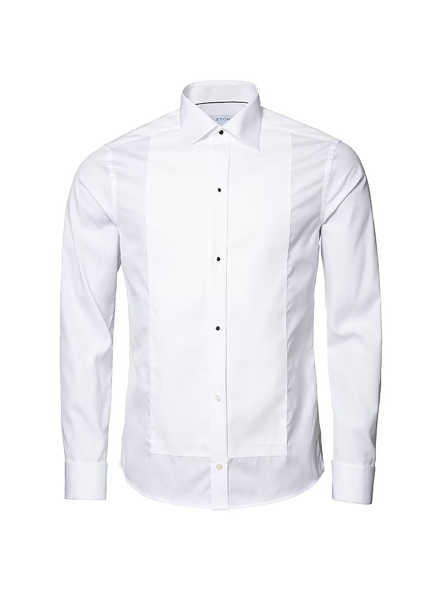 Men's Slim-Fit Pique Formal Shirt - White - Size 17.5