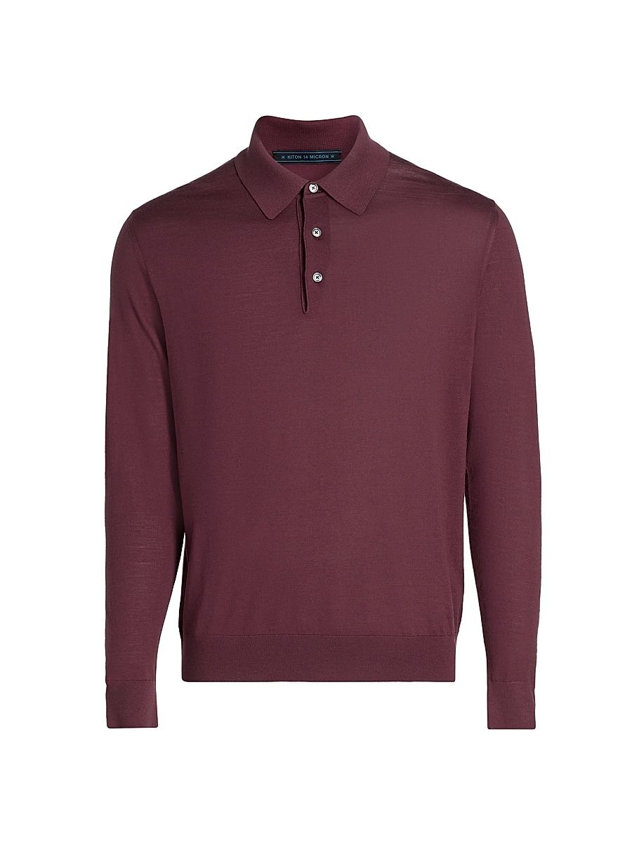 Men's Fine Cashmere Long-Sleeve Polo Shirt - Mauve - Size Medium