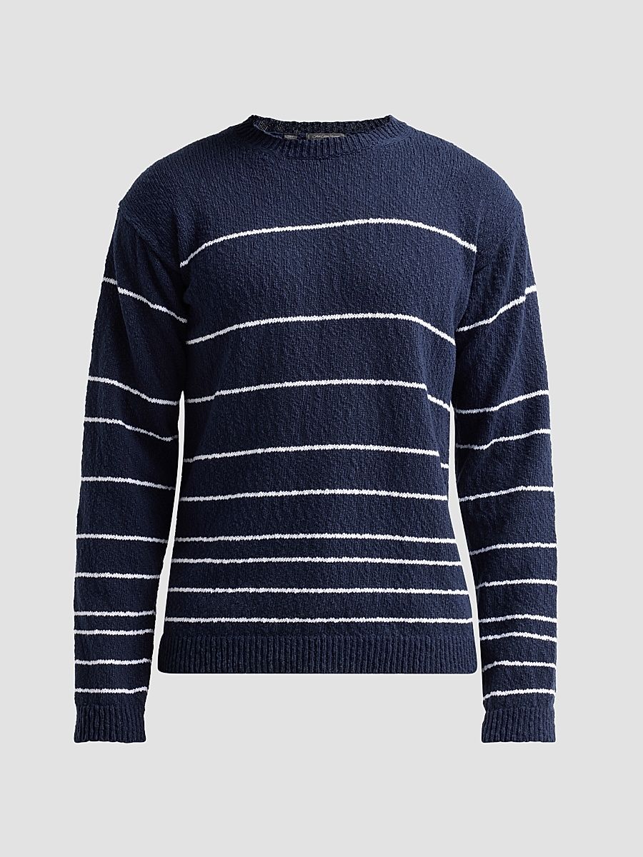 Men's Striped Bouclé Crewneck Sweater - Navy - Size XL