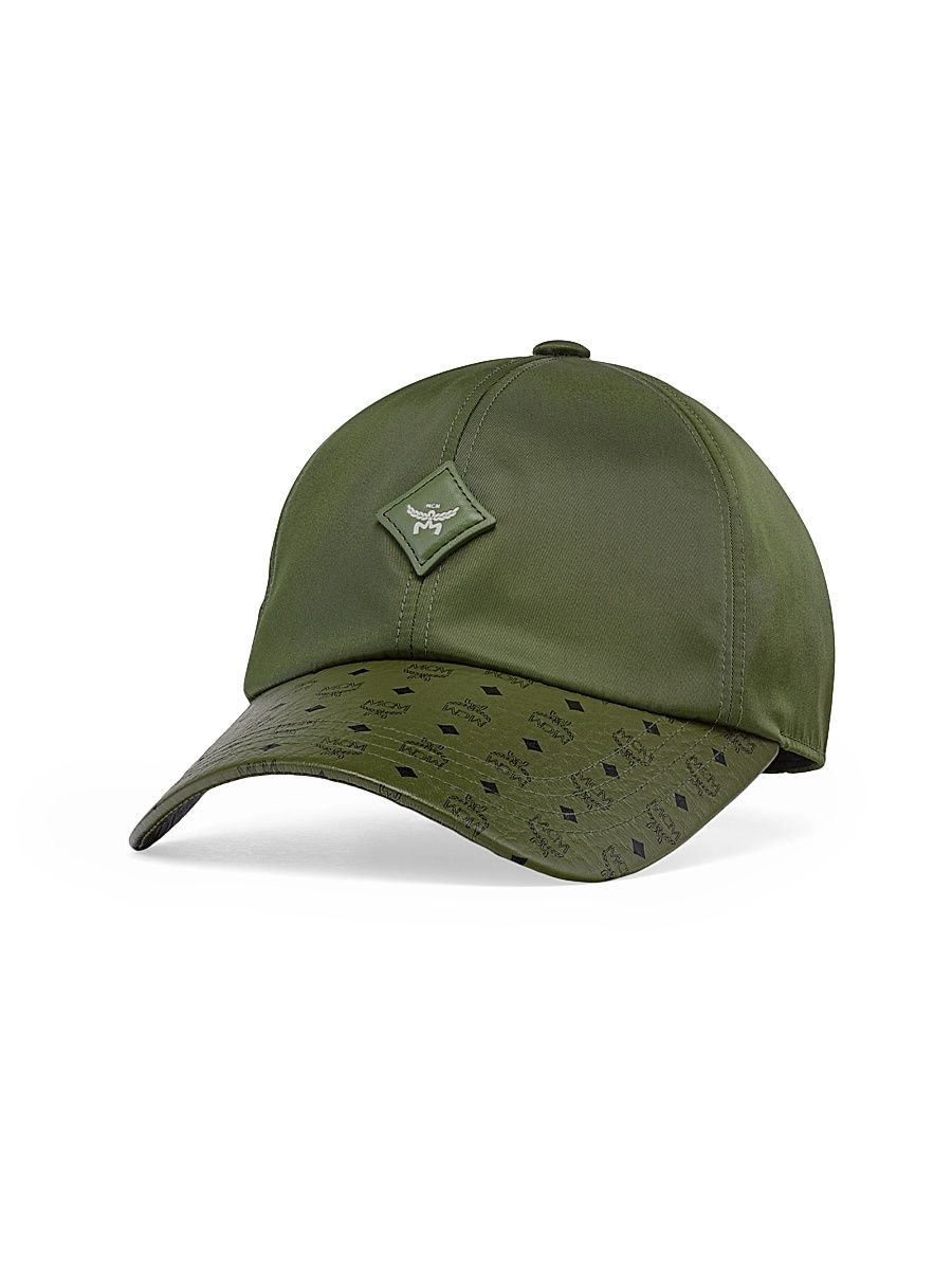Men's Nylon & Leather Baseball Cap - Khaki Moss