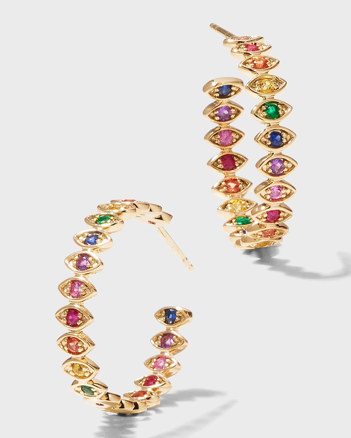 Marquis Evil Eye Hoop Earrings in Rainbow, Medium