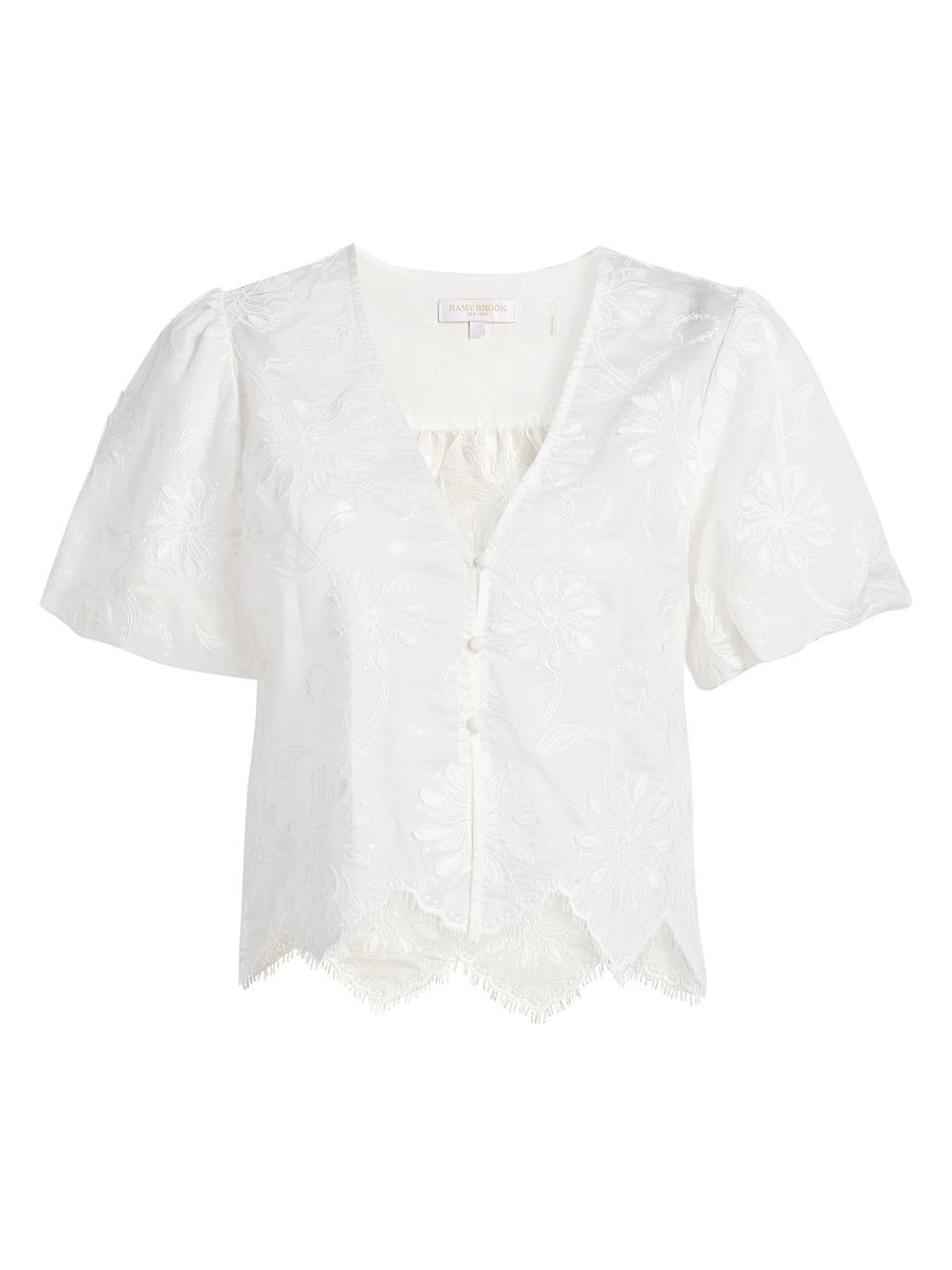 Women's Chrissie Floral Embroidered Organza Crop Top - Ivory Organza - Size XL