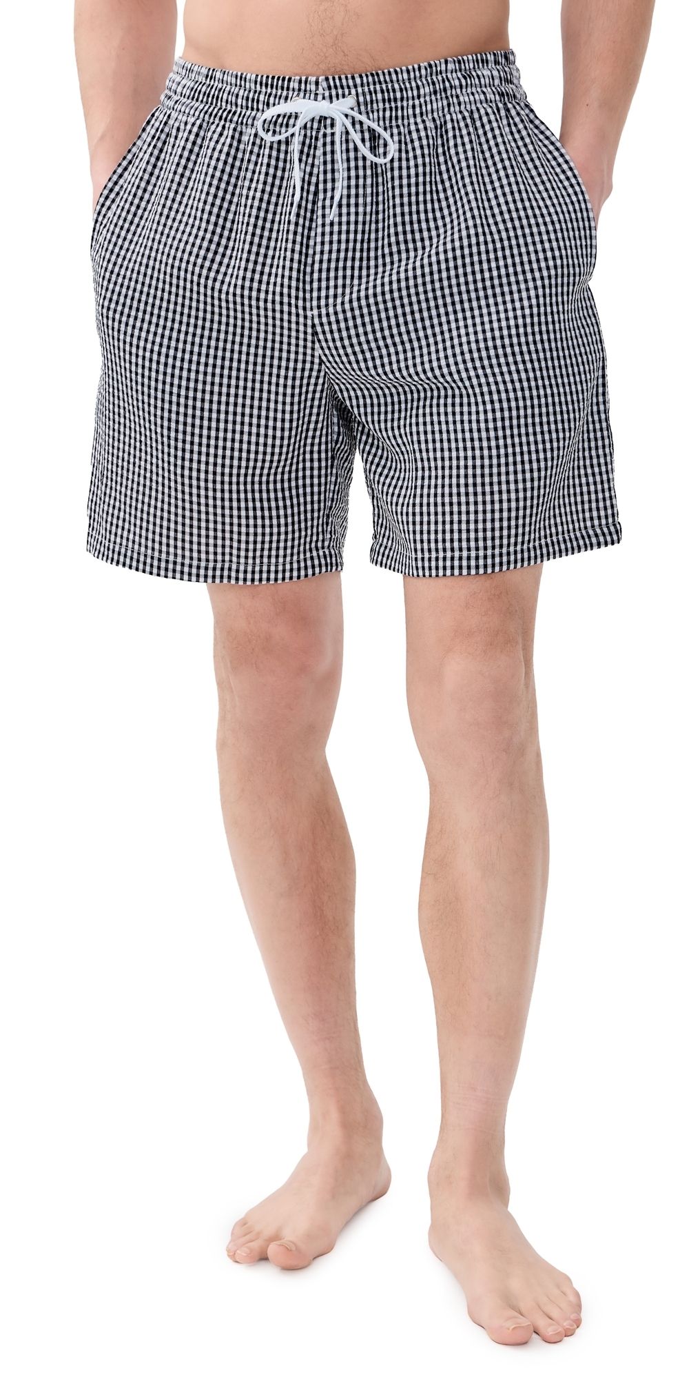 Dur Doux Checked Seersucker Swim Trunks Black, White L