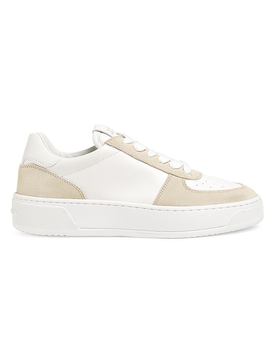 Women's Courtside Low-Top Leather Sneakers - White Beige - Size 8