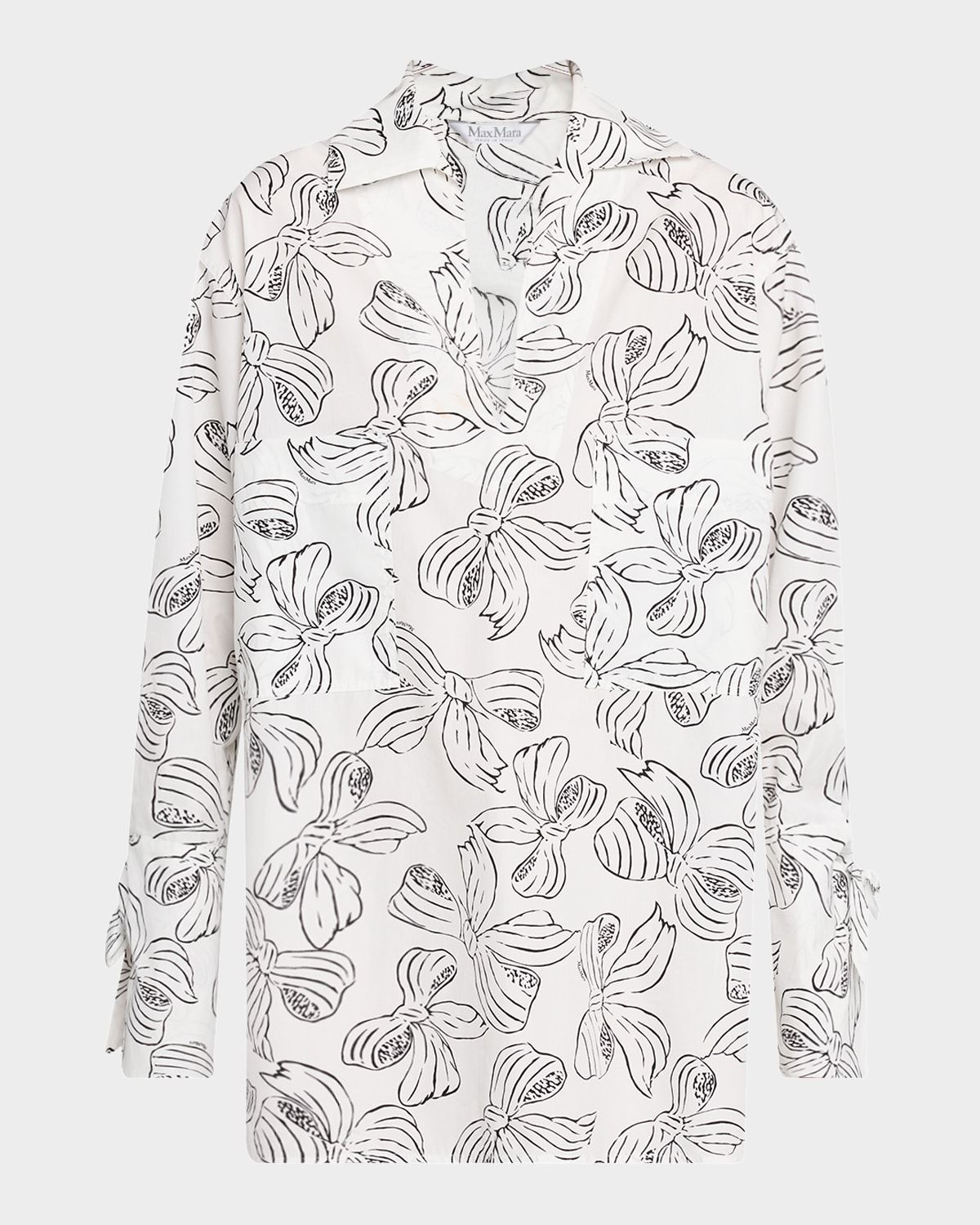 Sansa Bow-Print Tie-Cuff Mini Shirtdress