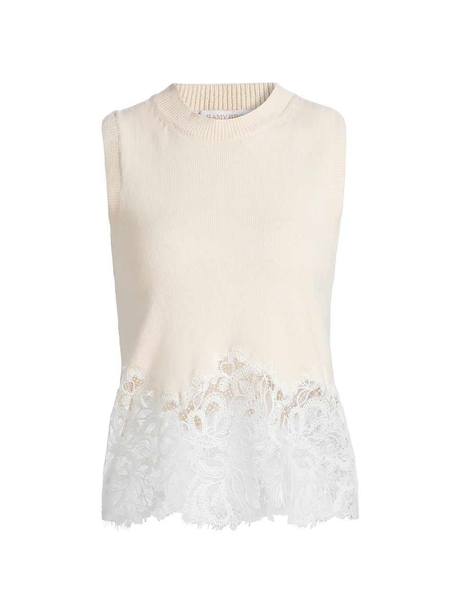 Women's Nerissa Lace & Wool-Cashmere Sweater - Winter White Combo - Size XL