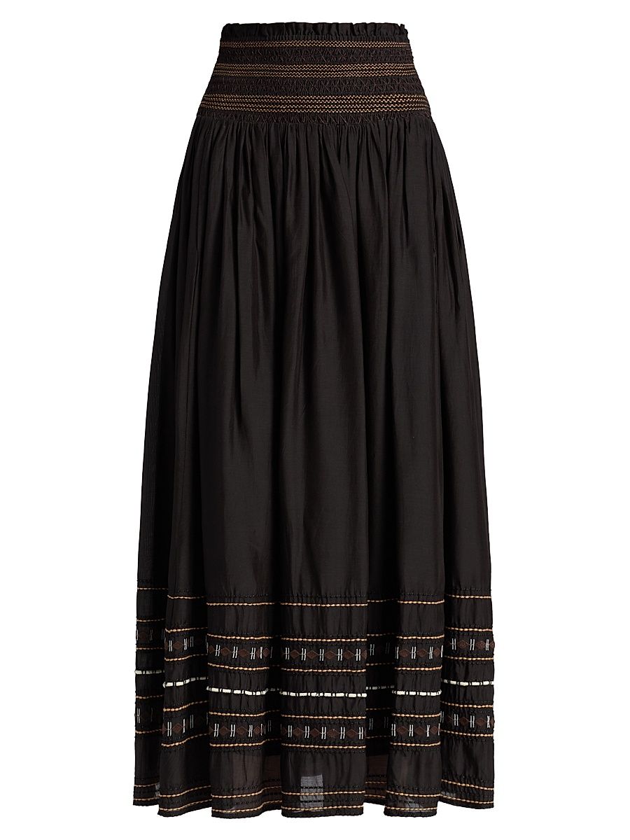 Women's Joan Ezra Embroidered Voile Midi-Skirt - Black - Size Large