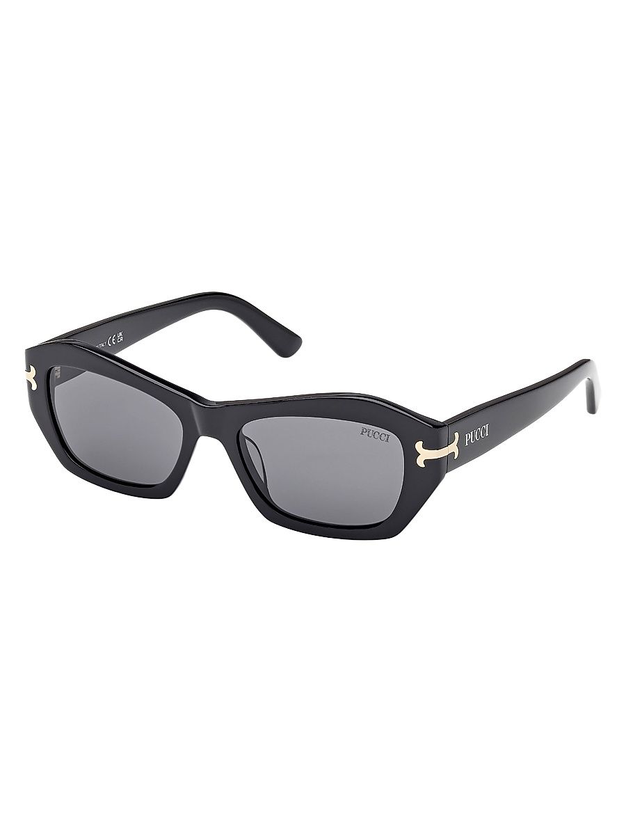 Women's 54MM Rectangular Sunglasses - Shiny Black Smoke