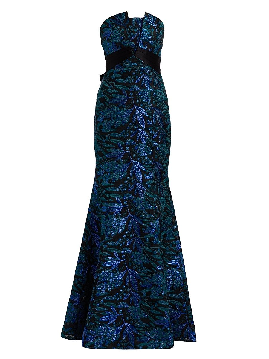 Women's Fernanda Metallic Fil Coupé Strapless Mermaid Gown - Black Emerald - Size 16