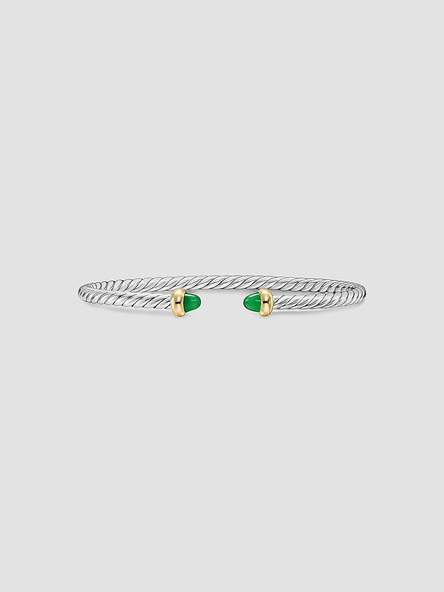 David Yurman Women's Micro Cable Flex Teen Bracelet in Sterling Silver - Emerald