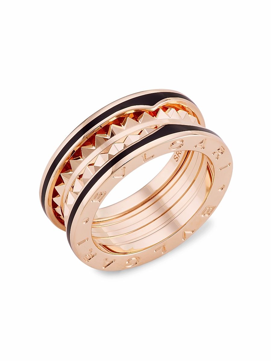 Women's B. zero1 Rock 18K Rose Gold & Black Ceramic 2-Band Ring - Rose Gold - Size 6.25