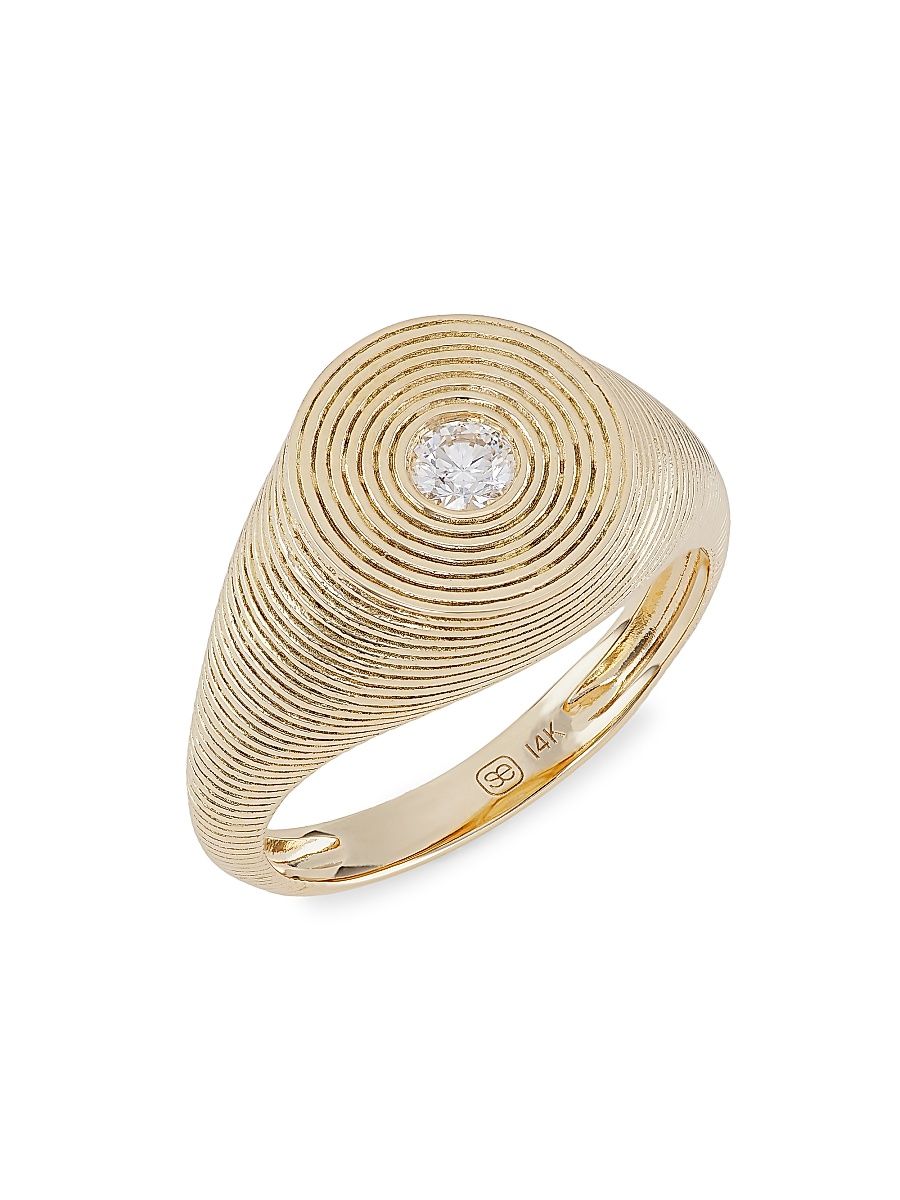 Women's Fluted Signet 14K Gold & Diamond Ring - Gold - Size 7