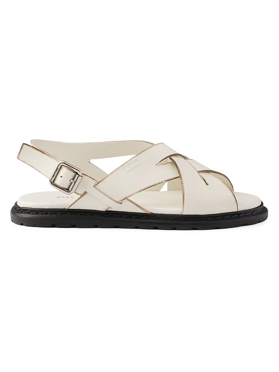 Women's Antiqued Leather Sandals - White - Size 7.5