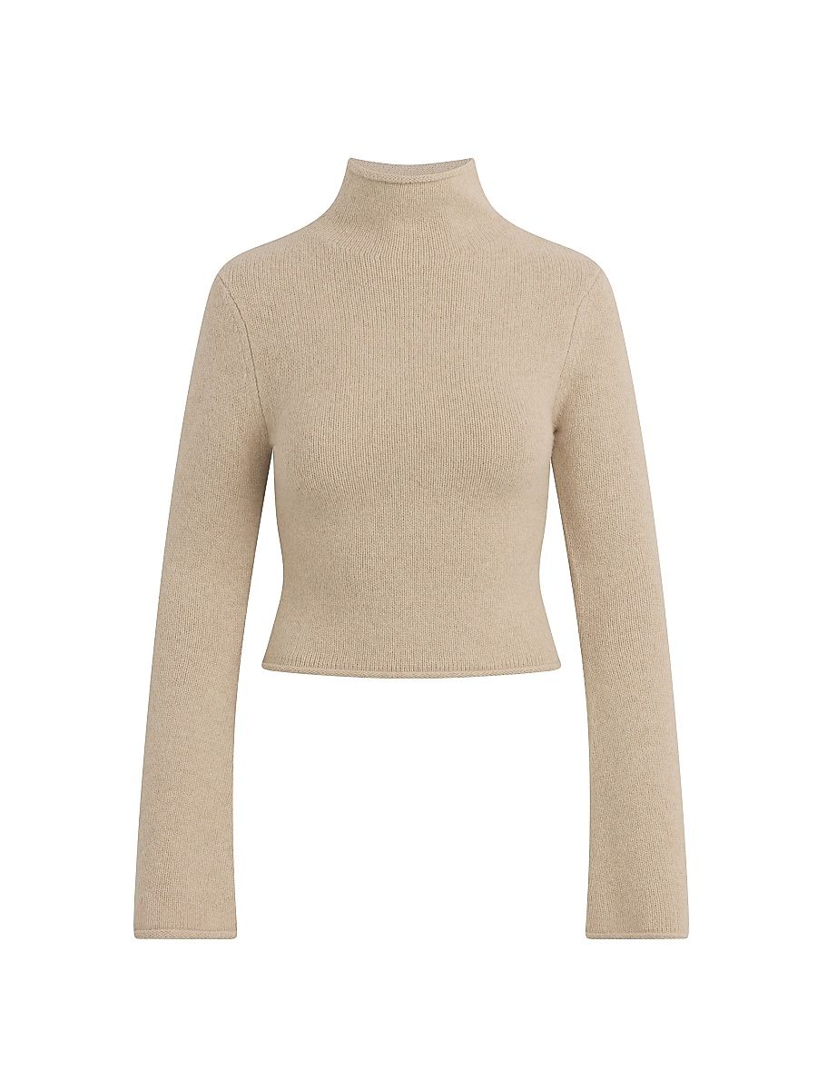 Women's Jane Roll-Neck Bell-Sleeve Sweater - Camel - Size XL