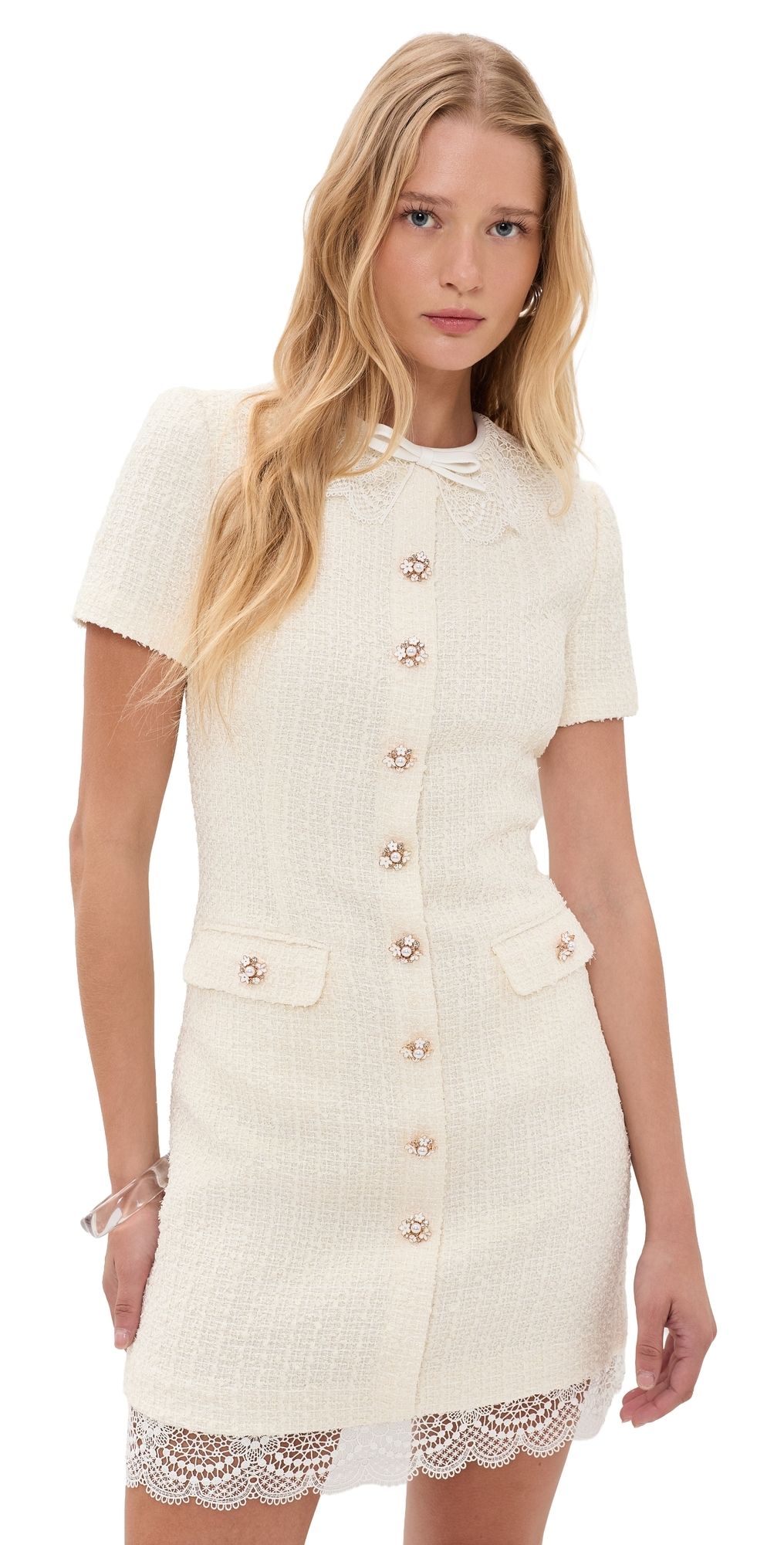 Self Portrait Lace Trim Mini Dress Cream 2