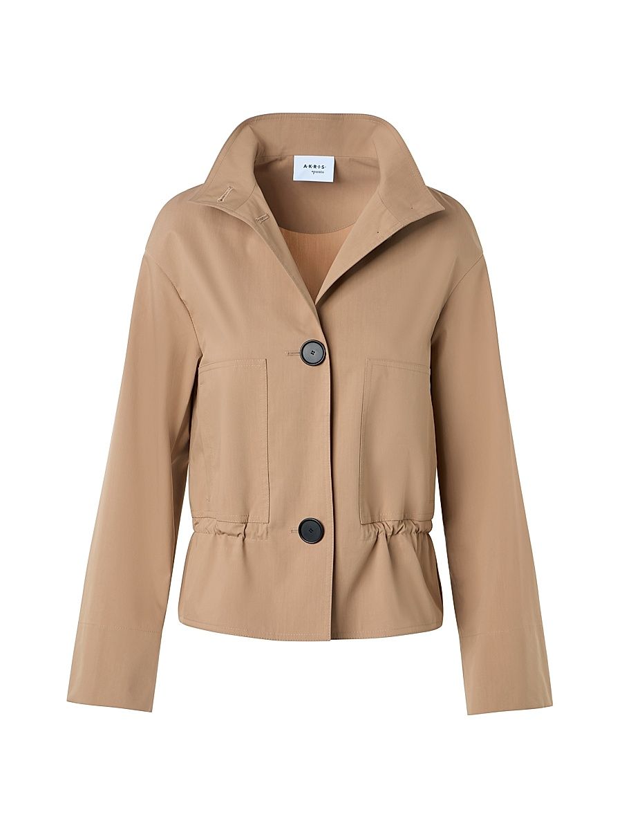 Women's Cotton-Blend Stand-Collar Parka Jacket - Beige - Size 12