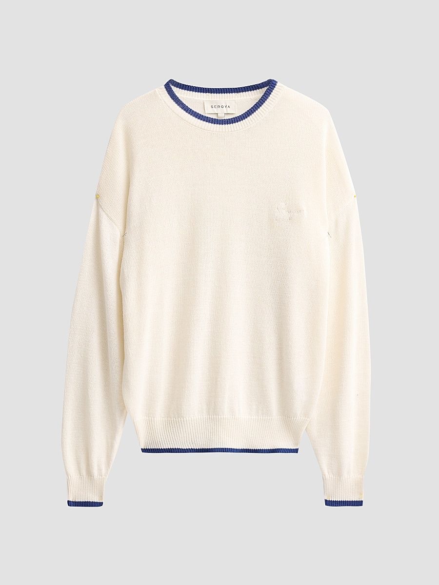 Women's Kris Knit Crewneck Sweater - White Mariner Blue - Size XL