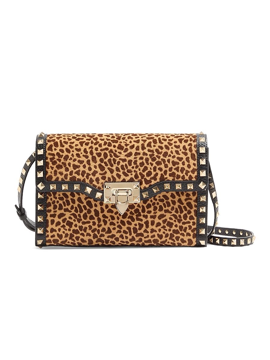 Women's Rockstud Small Shoulder Bag in Pony-Effect Calfskin with Animal Print - Animal Print
