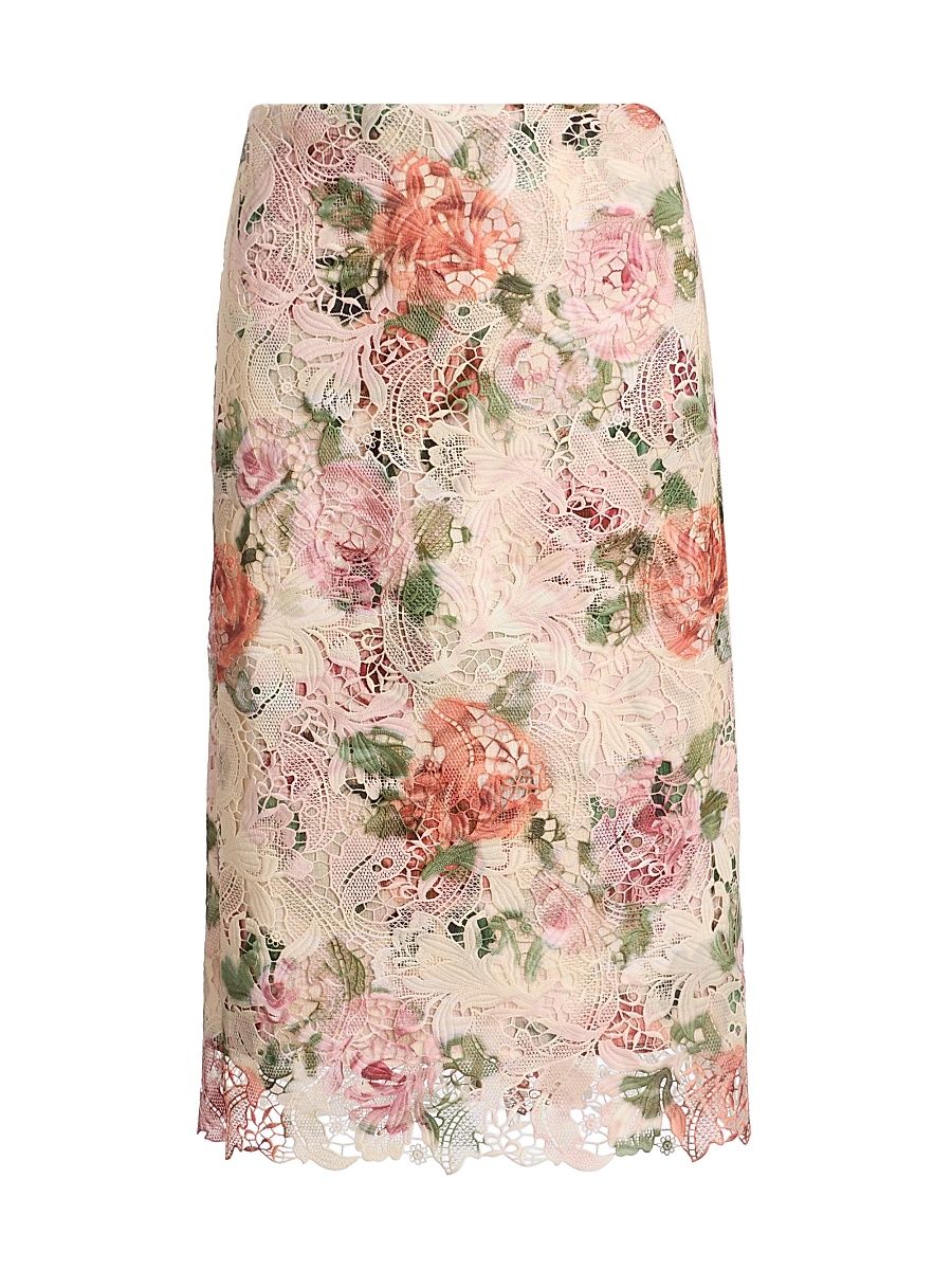 Women's Claro Rose-Print Lace Midi-Skirt - Cashew Multi - Size 16