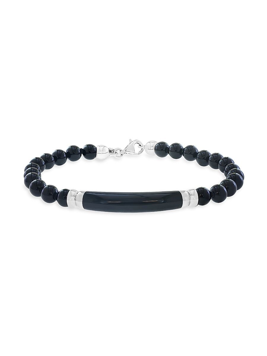 Men's Sterling Silver & Black Onyx Beaded Bracelet - Sterling Silver