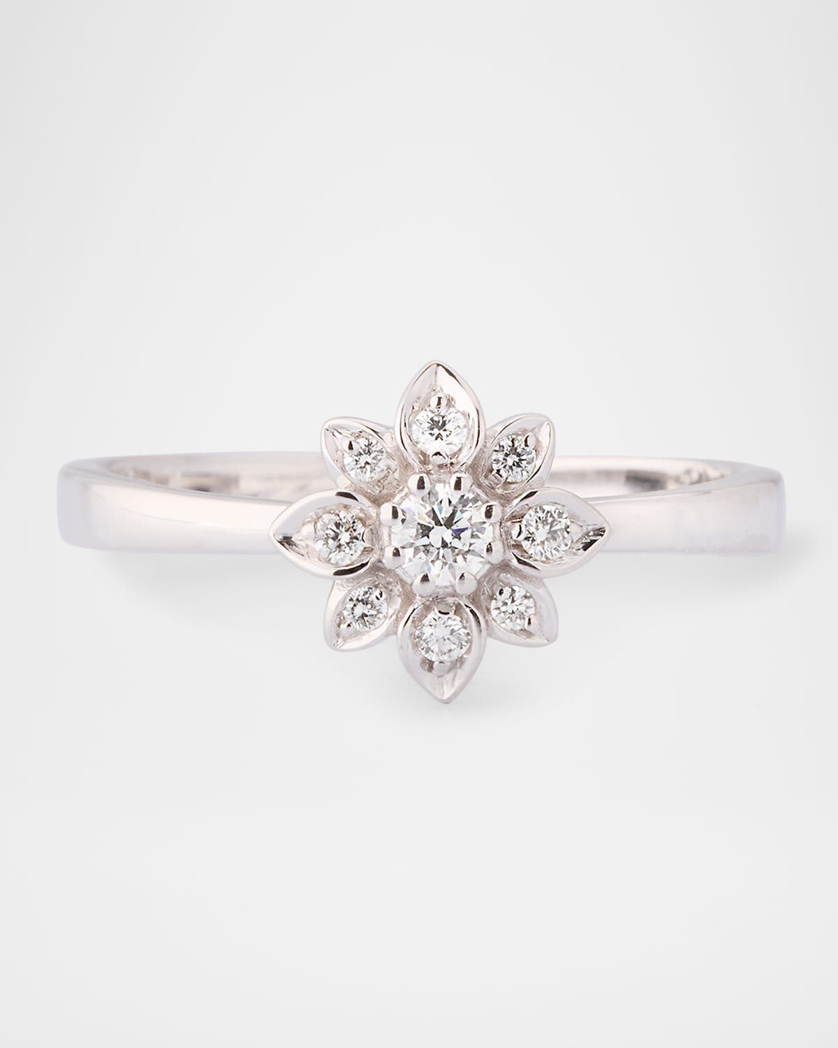 18K White Gold Diamond Flower Band Ring