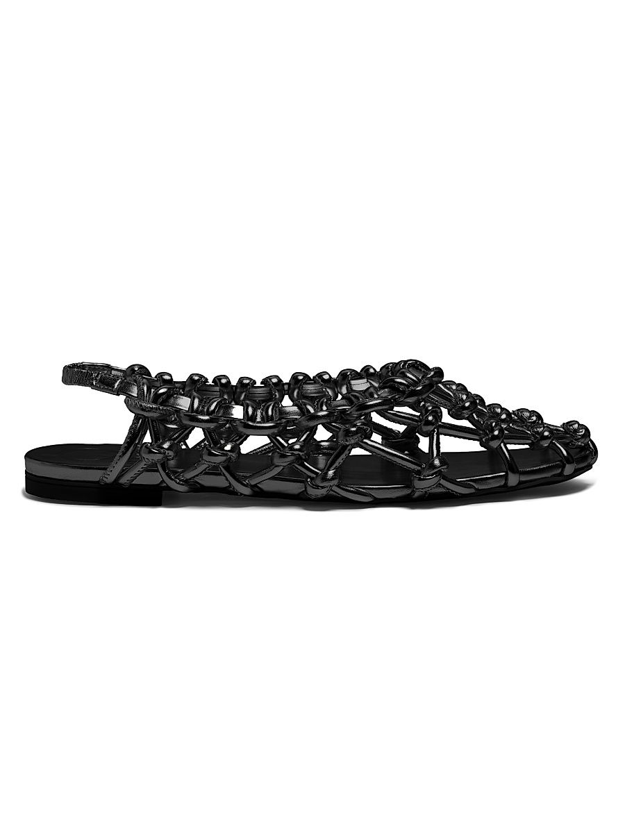 Women's Viviane Metallic Knot Woven Slingback Flat Sandals - Black - Size 11