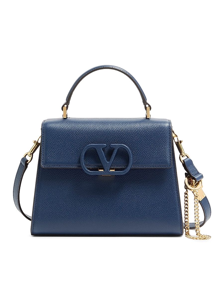 Women's Small V-Sling Grainy Calfskin Handbag - Blue