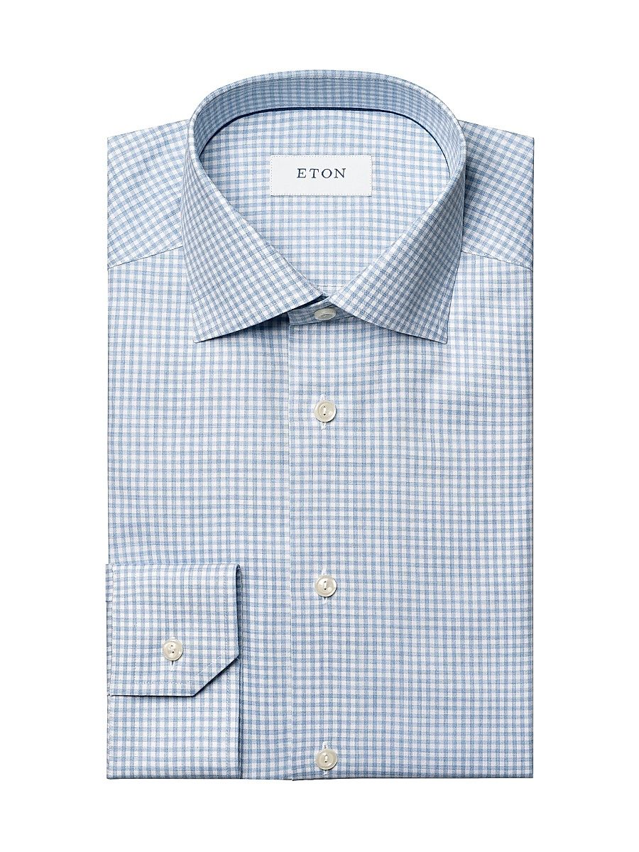 Men's Contemporary-Fit Grid Check Shirt - Blue - Size 17.5