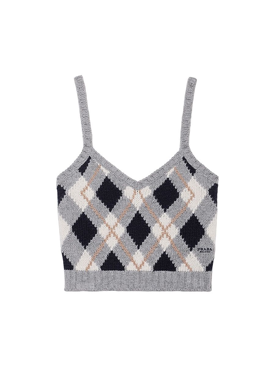 Women's Argyle Knit Cashmere Top - Grey - Size 10