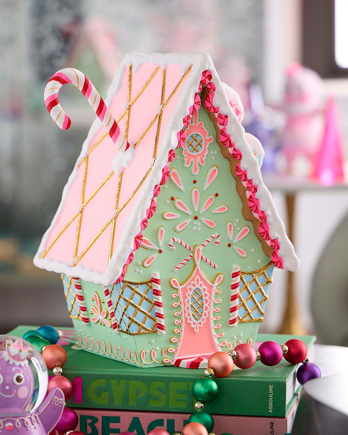 Rainbow Gingerbread House Christmas Decoration, Light Green