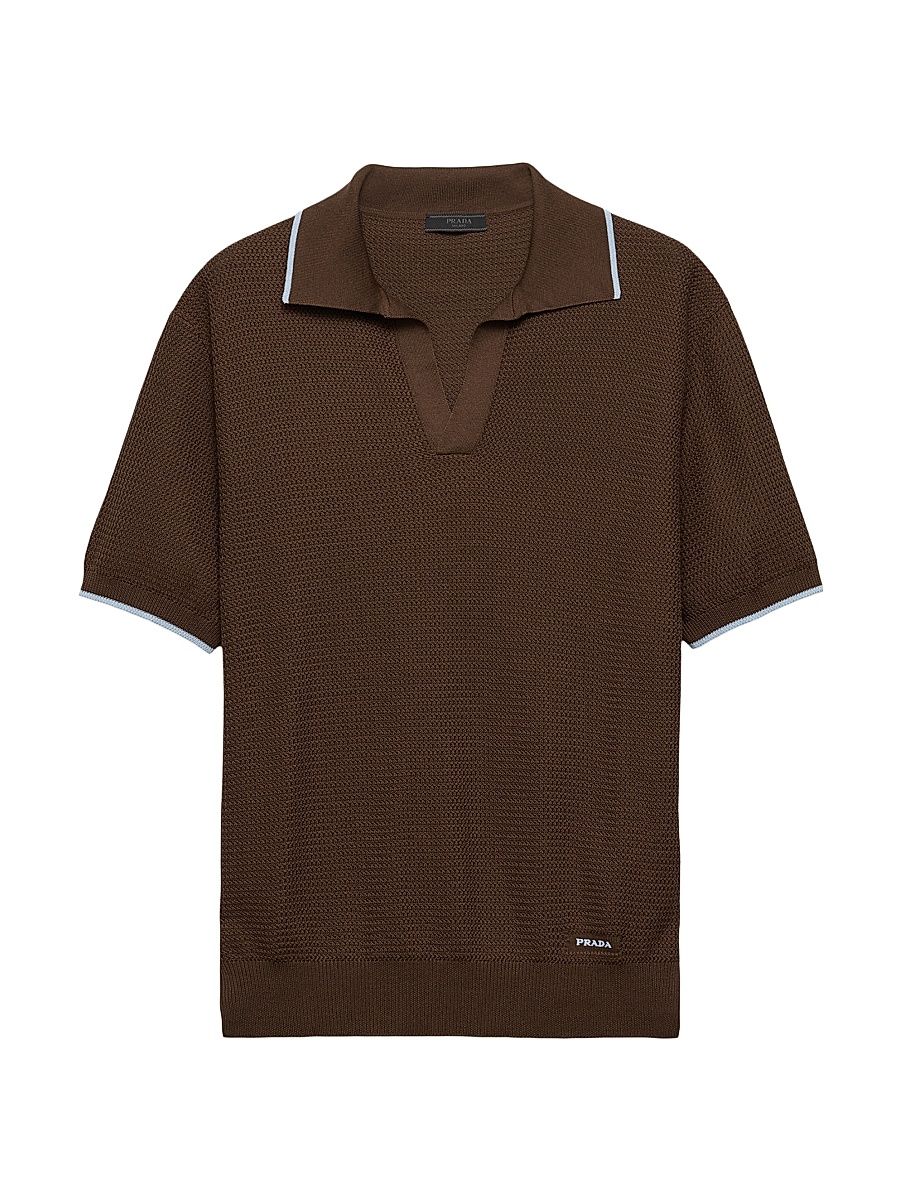 Men's Silk and Cotton Polo Shirt - Brown - Size 42