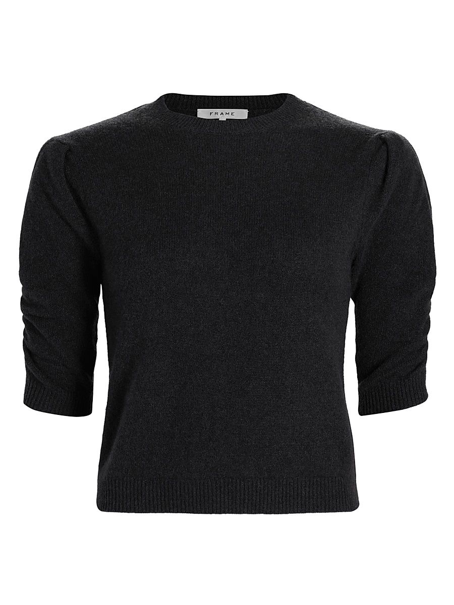 Women's Ruched Sleeve Cashmere-Wool Sweater - Noir - Size Large