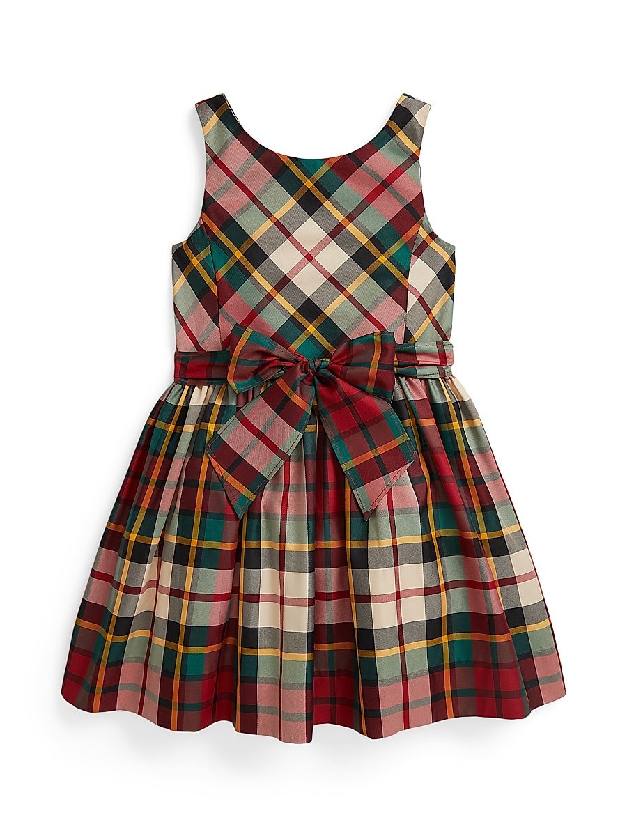 Little Girl's & Girl's Plaid Taffeta Sleeveless Dress - Red Cream Multi - Size 8