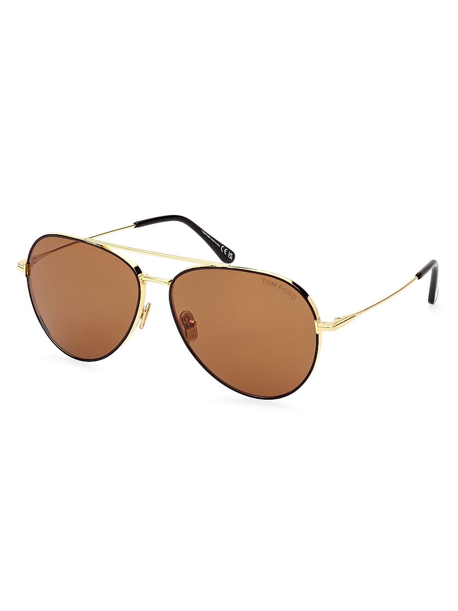 Men's 60MM Navigator Metal Sunglasses - Yellow Gold