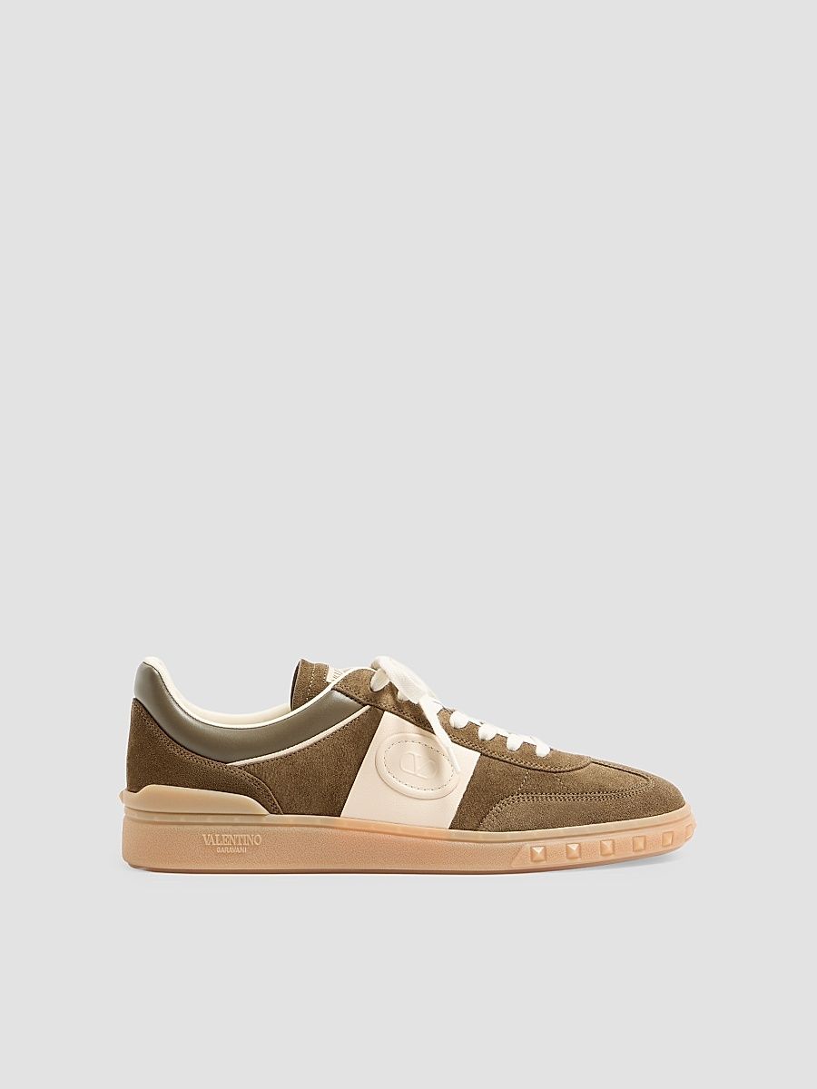 Men's Upvillage Low Top Sneakers in Split Leather - Military Green Ivory - Size 5