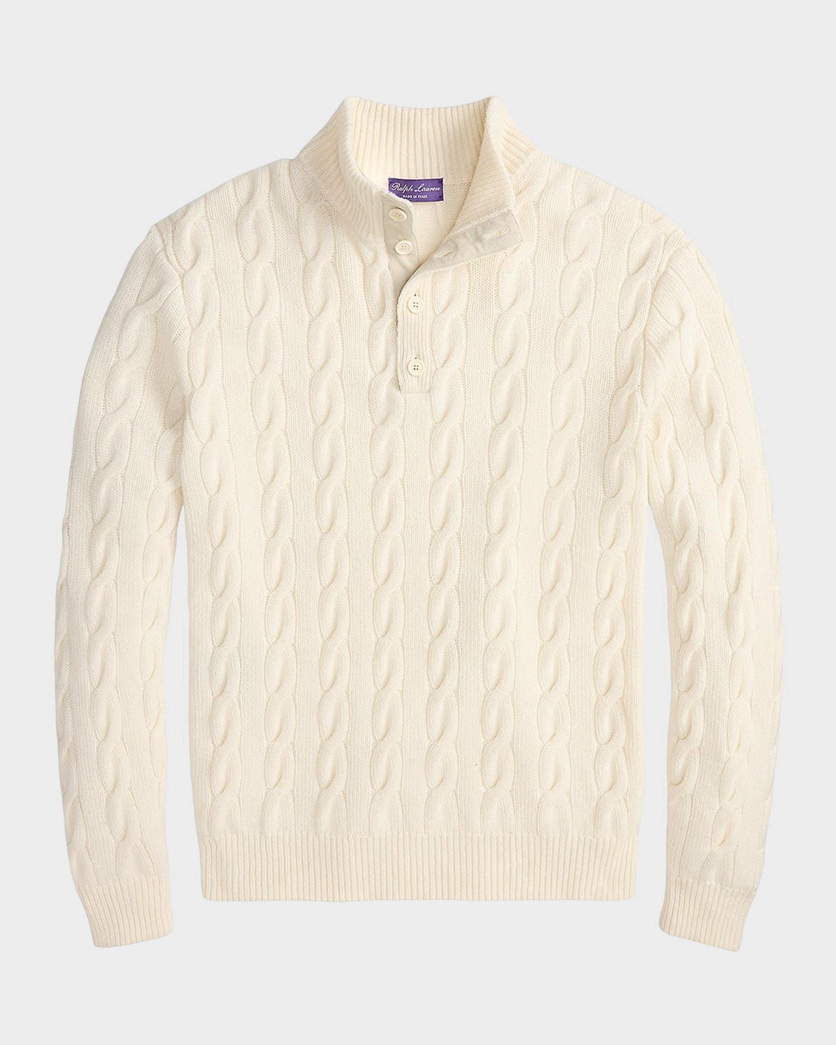 Men & apos;s Cable-Knit Quarter-Placket Cashmere Sweater