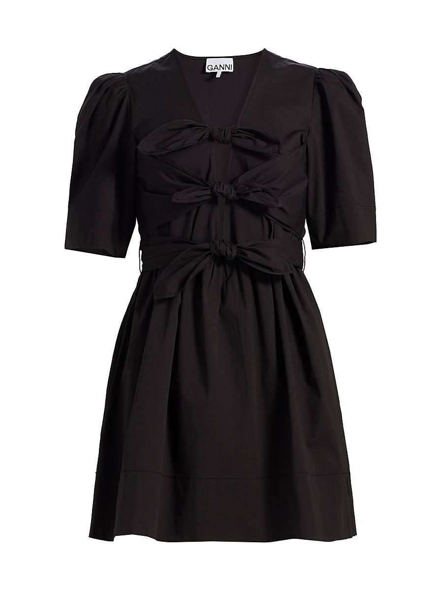 Women's Tie-Waist Stretch-Cotton A-Line Minidress - Black - Size 14