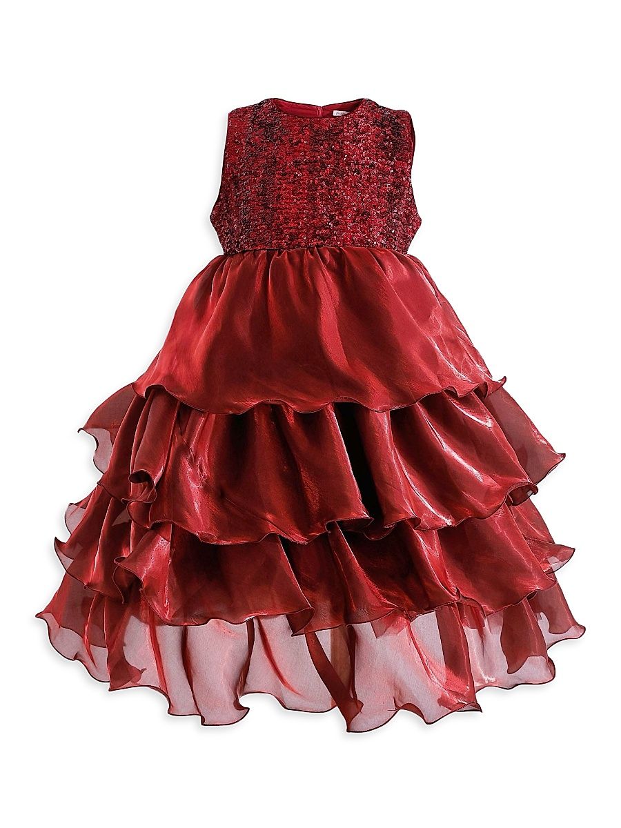 Little Girl's & Girl's Sequin and Tiered Organza Dress - Red - Size 9