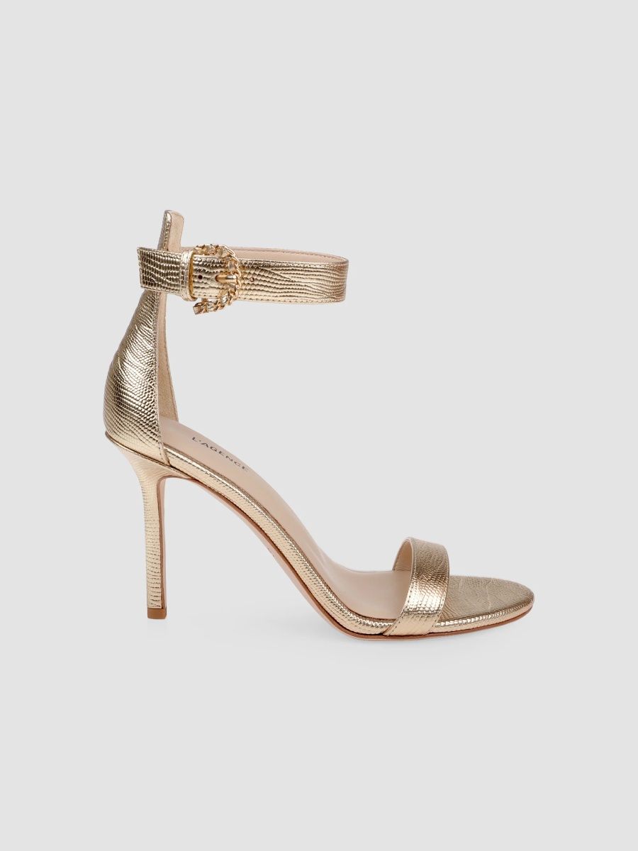 L'AGENCE Women's Gisele 90MM Lizard-Embossed Leather Sandals - Gold Lizard - Size 5