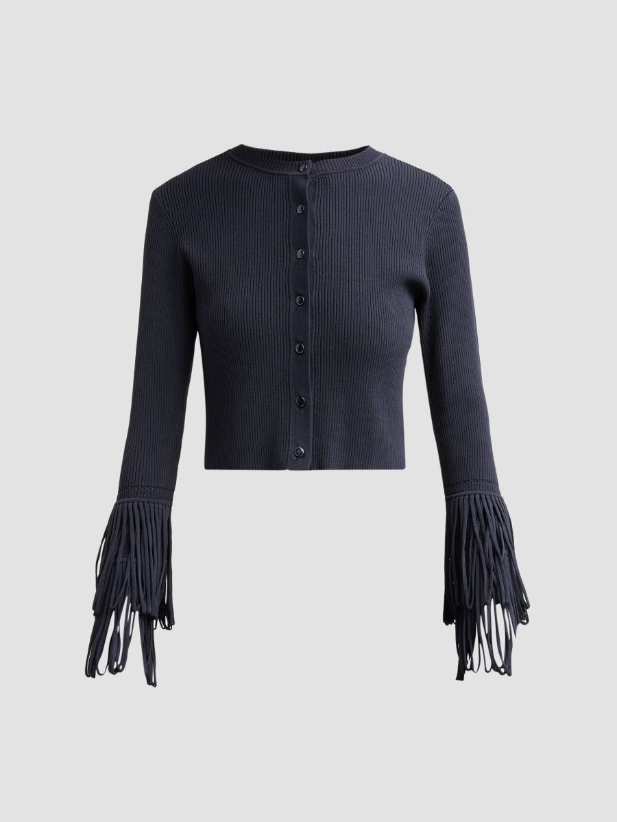 Toccin Women's Claudia Fringe-Cuff Cardigan - Outerspace - Size XS
