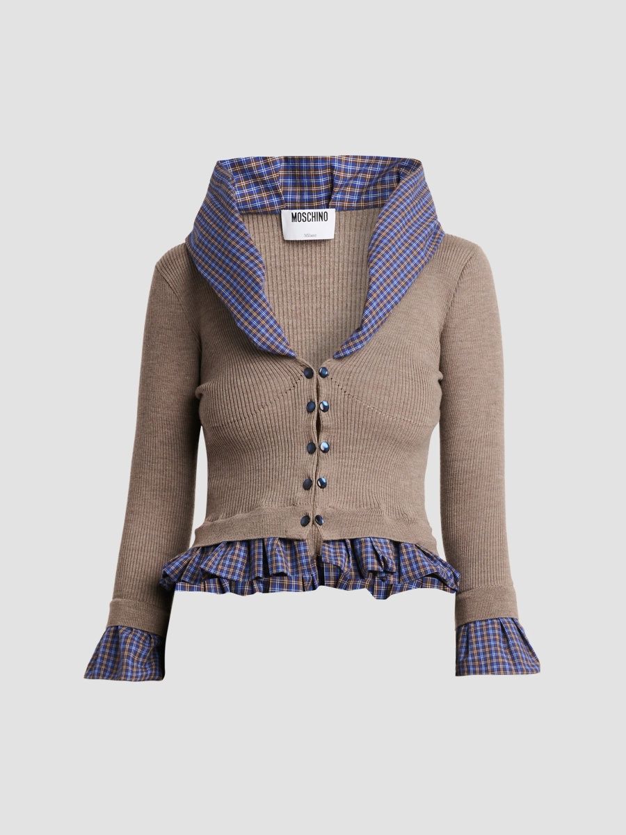 Moschino Women's Contrast-Trim Rib-Knit Wool Cardigan - Multi Beige - Size 6